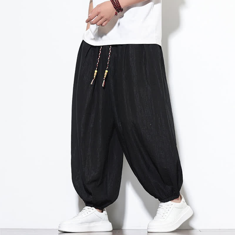 Nimara Ritual Summer Casual Boho Drawstring Solid Cropped Pants Men's Harem Pants With Pocket
