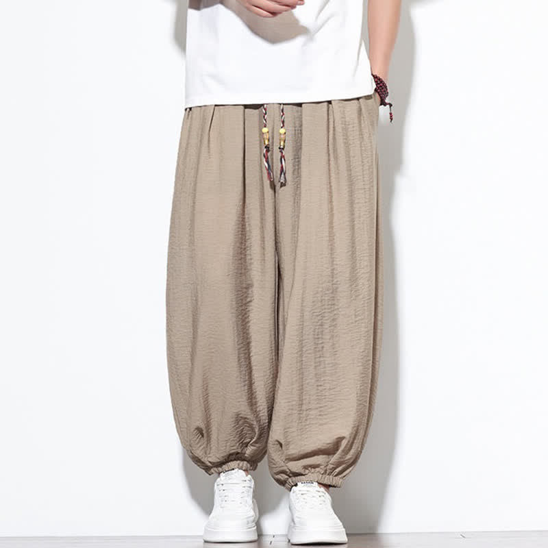 Nimara Ritual Summer Casual Boho Drawstring Solid Cropped Pants Men's Harem Pants With Pocket
