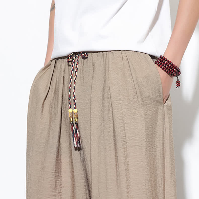 Nimara Ritual Summer Casual Boho Drawstring Solid Cropped Pants Men's Harem Pants With Pocket