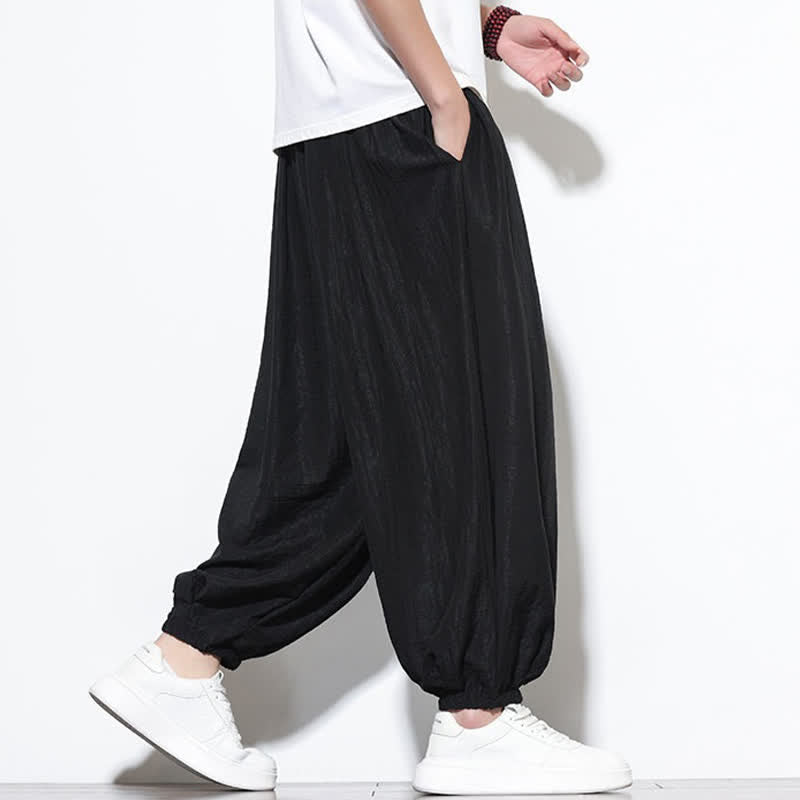 Nimara Ritual Summer Casual Boho Drawstring Solid Cropped Pants Men's Harem Pants With Pocket