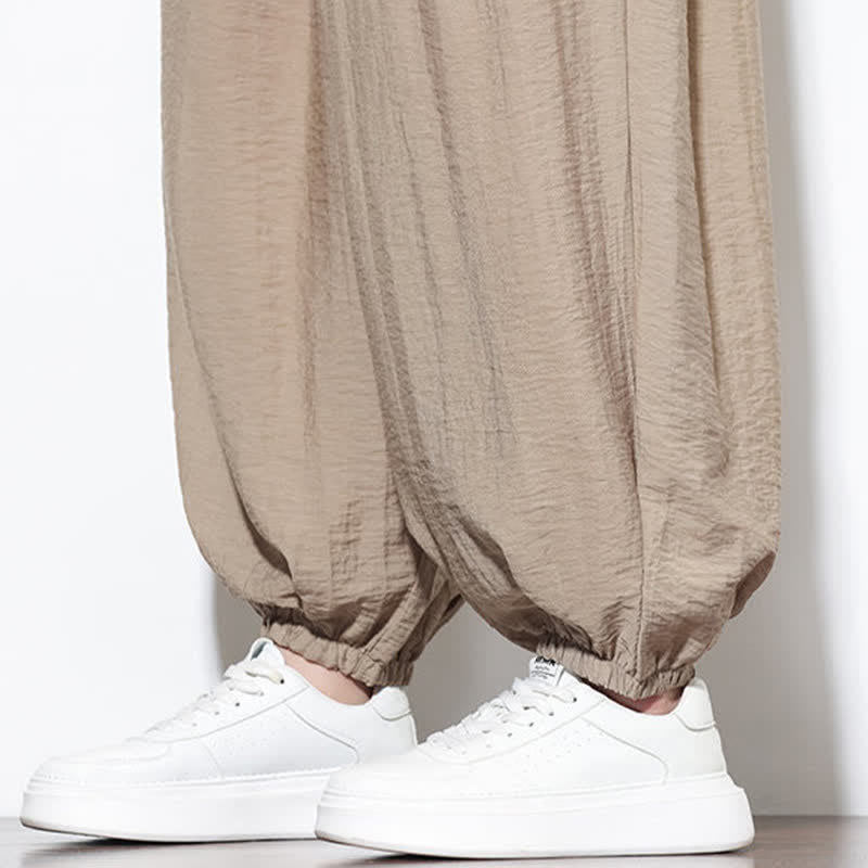Nimara Ritual Summer Casual Boho Drawstring Solid Cropped Pants Men's Harem Pants With Pocket