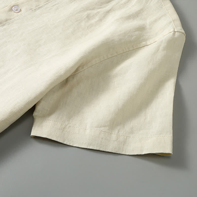 Nimara Ritual 2Pcs Summer Mandarin Collar Button-Up Solid Linen Short Sleeve Shirt Shorts Men's Meditation Cloth With Pocket