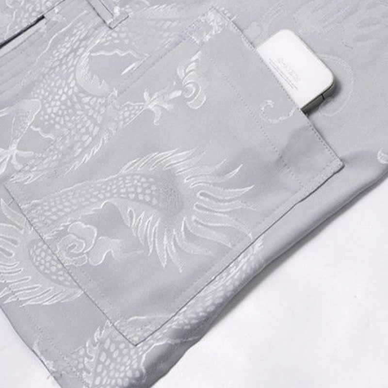 Nimara Ritual 2Pcs Tang Suit Dragon Frog-Button Men's Long Sleeve Shirt Pants Clothing Set
