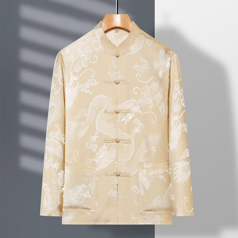 Nimara Ritual 2Pcs Tang Suit Dragon Frog-Button Men's Long Sleeve Shirt Pants Clothing Set