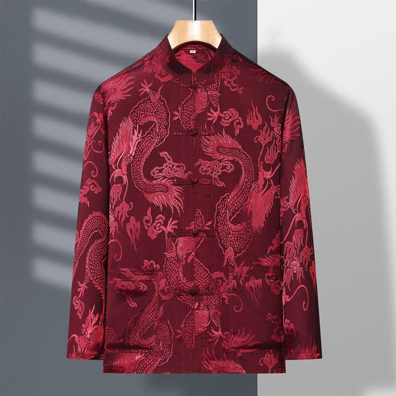 Nimara Ritual 2Pcs Tang Suit Dragon Frog-Button Men's Long Sleeve Shirt Pants Clothing Set