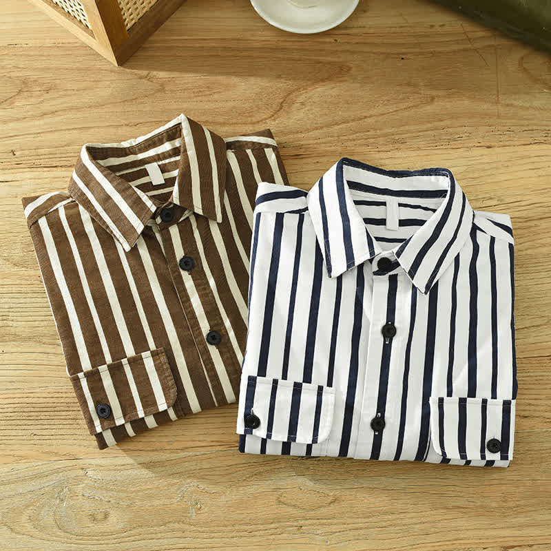 Nimara Ritual Spring Casual Classic Button-Up Striped Men's Long Sleeve Shirts With Pocket