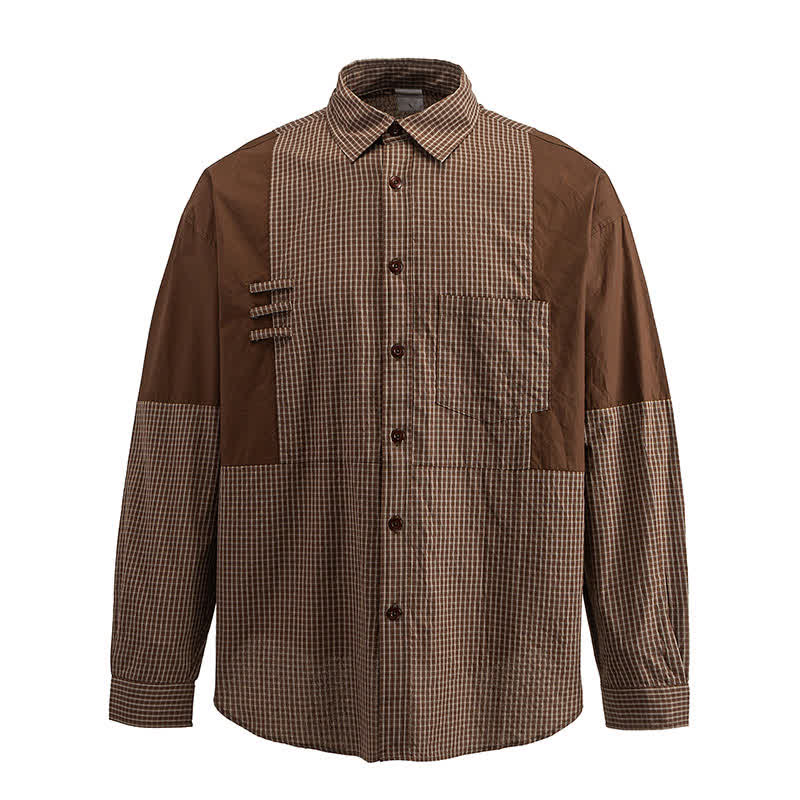Nimara Ritual Spring Fall Vintage Button-Up Plaid Men's Long Sleeve Shirts With Pocket