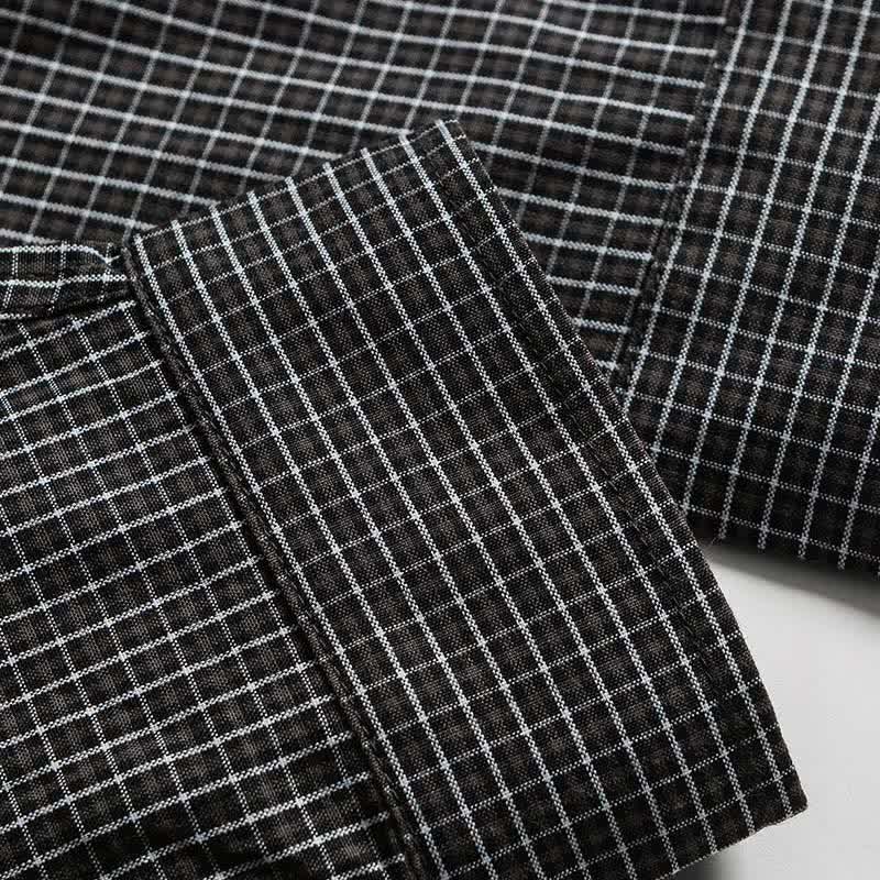 Nimara Ritual Spring Fall Vintage Button-Up Plaid Men's Long Sleeve Shirts With Pocket