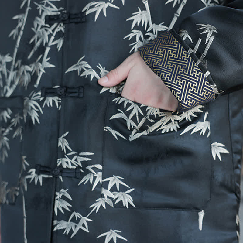 Nimara Ritual Fall Winter Tang Style Vintage Mandarin Collar Crane Print Men's Jackets With Pocket