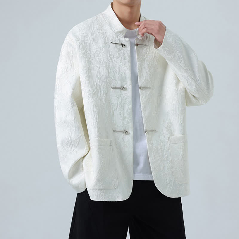 Nimara Ritual Fall Winter Tang Style Vintage Mandarin Collar Frog Button Floral Men's Jackets With Pocket