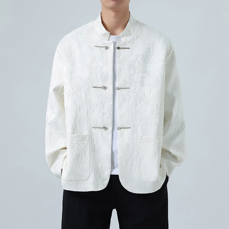 Nimara Ritual Fall Winter Tang Style Vintage Mandarin Collar Frog Button Floral Men's Jackets With Pocket