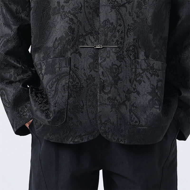 Nimara Ritual Fall Winter Tang Style Vintage Mandarin Collar Frog Button Floral Men's Jackets With Pocket