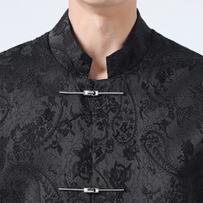 Nimara Ritual Fall Winter Tang Style Vintage Mandarin Collar Frog Button Floral Men's Jackets With Pocket