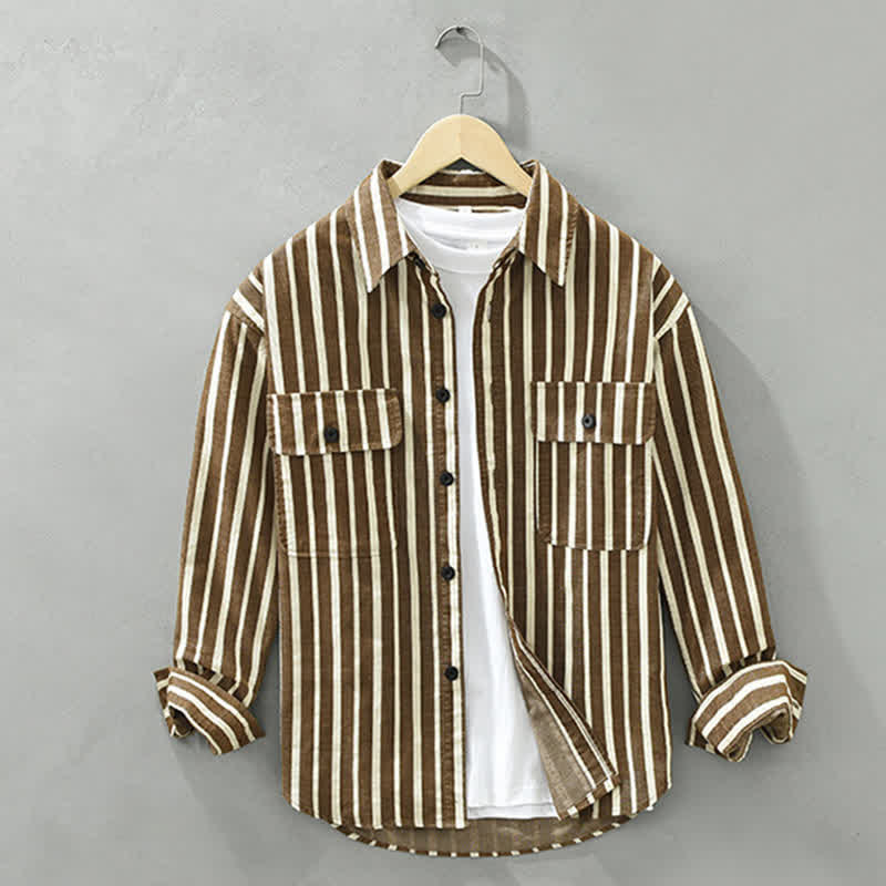 Nimara Ritual Spring Casual Classic Button-Up Striped Men's Long Sleeve Shirts With Pocket
