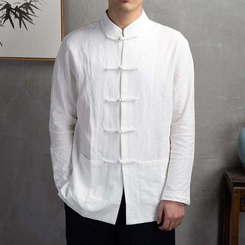 Nimara Ritual Solid Color Casual Frog-button Men's Shirt Clothing