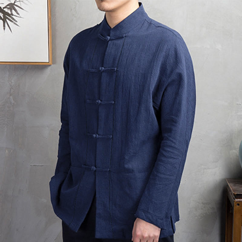 Nimara Ritual Solid Color Casual Frog-button Men's Shirt Clothing