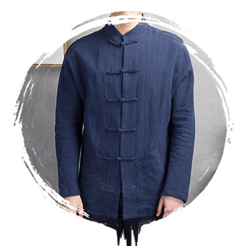 Nimara Ritual Solid Color Casual Frog-button Men's Shirt Clothing
