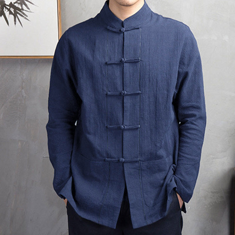 Nimara Ritual Solid Color Casual Frog-button Men's Shirt Clothing
