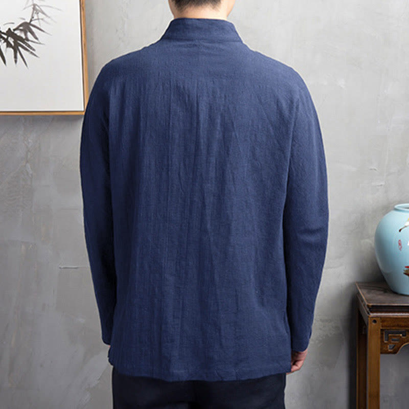 Nimara Ritual Solid Color Casual Frog-button Men's Shirt Clothing