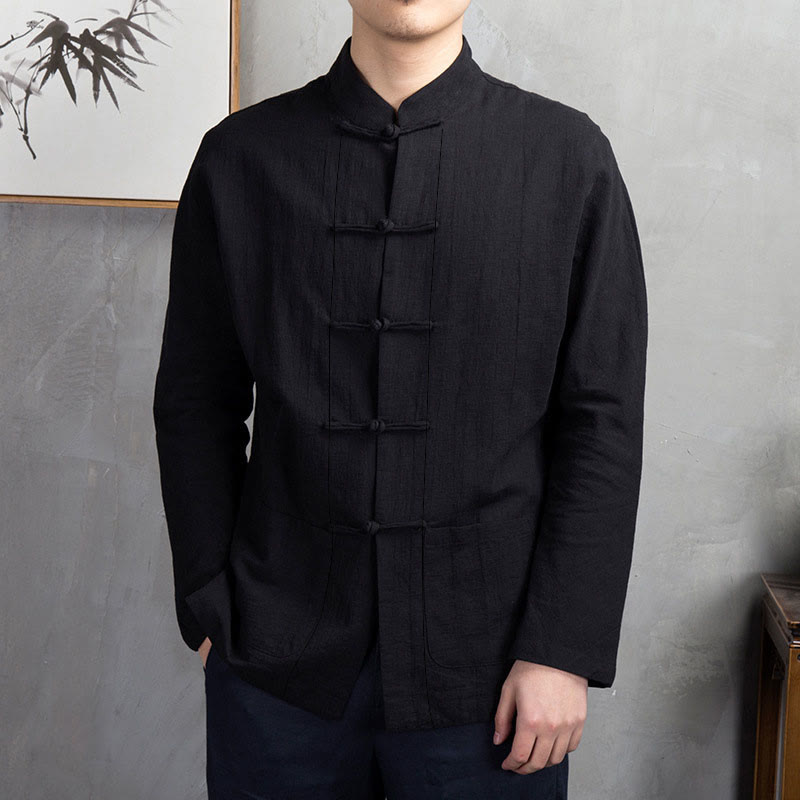 Nimara Ritual Solid Color Casual Frog-button Men's Shirt Clothing