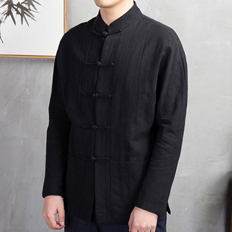 Nimara Ritual Solid Color Casual Frog-button Men's Shirt Clothing