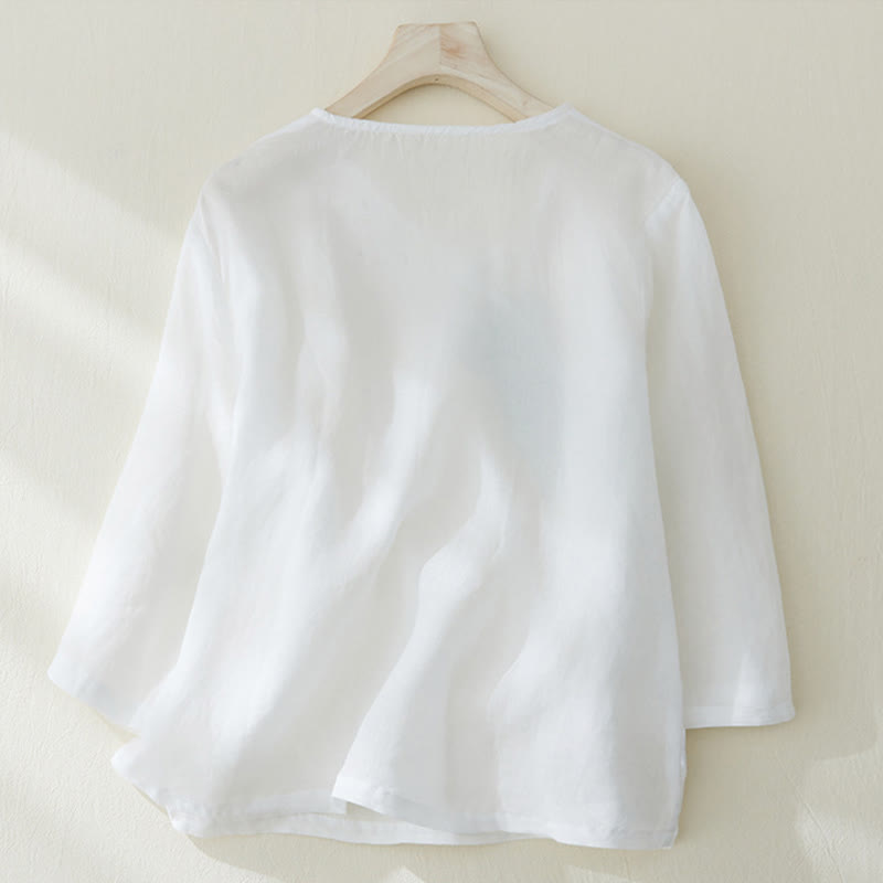 Nimara Ritual Casual Women's Embroidery Plants Design Three Quarter Sleeve Shirt
