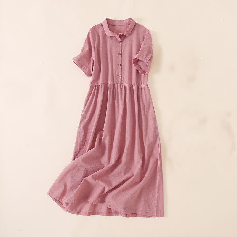 Nimara Ritual Summer Buttons Design Short Sleeve Midi Dress With Pockets
