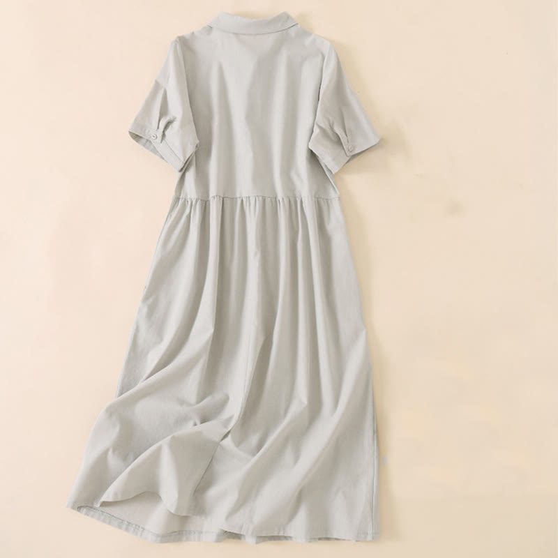 Nimara Ritual Summer Buttons Design Short Sleeve Midi Dress With Pockets
