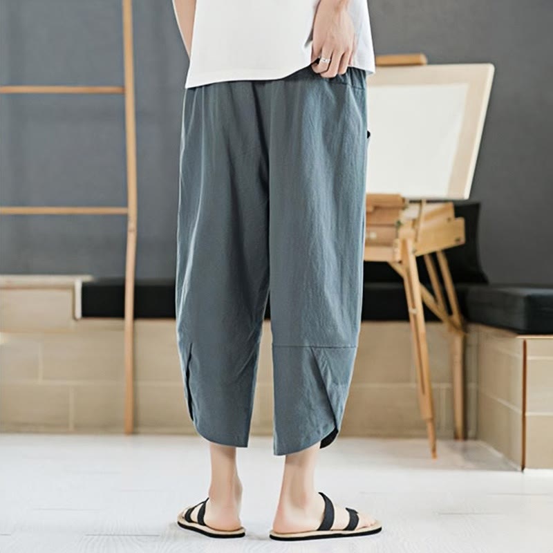 Nimara Ritual Summer Men's Solid Color 7-8 Length Drawstring Pants With Pockets