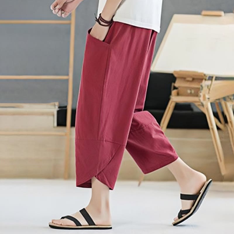 Nimara Ritual Summer Men's Solid Color 7-8 Length Drawstring Pants With Pockets