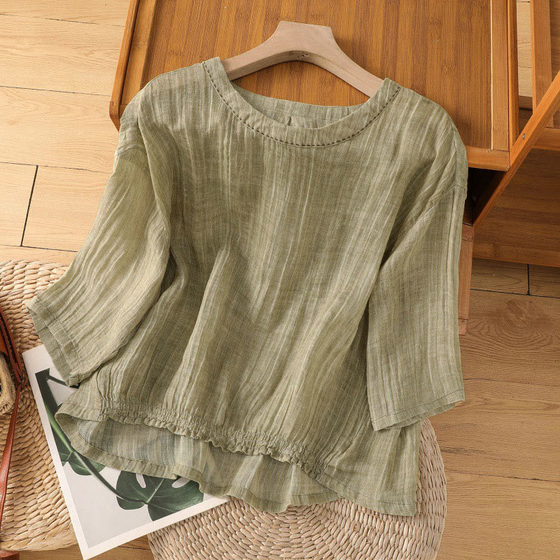 Nimara Ritual Casual Summer Plain Crew Neck Women's Three Quarter Sleeve T-Shirt