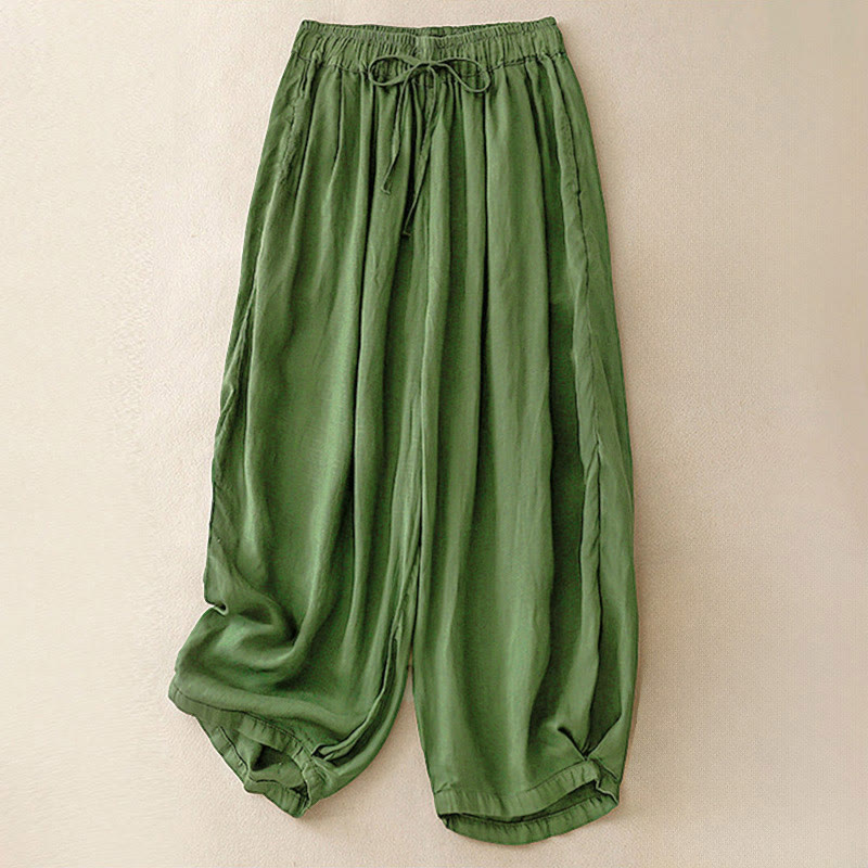 Nimara Ritual Summer Elastic Waist Women's Capri Cropped Harem Pants With Pockets