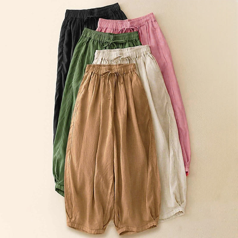 Nimara Ritual Summer Elastic Waist Women's Capri Cropped Harem Pants With Pockets