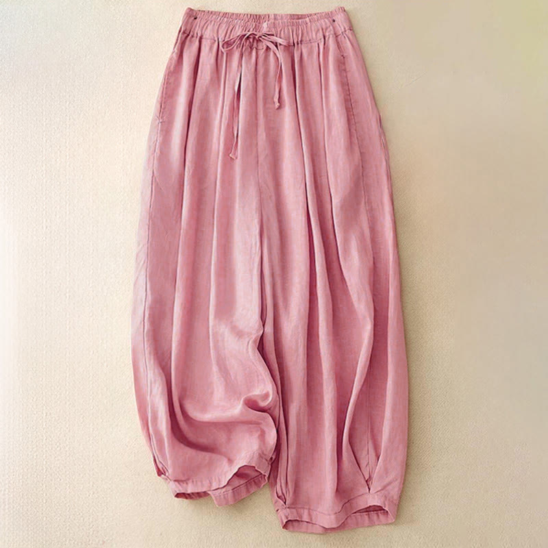 Nimara Ritual Summer Elastic Waist Women's Capri Cropped Harem Pants With Pockets