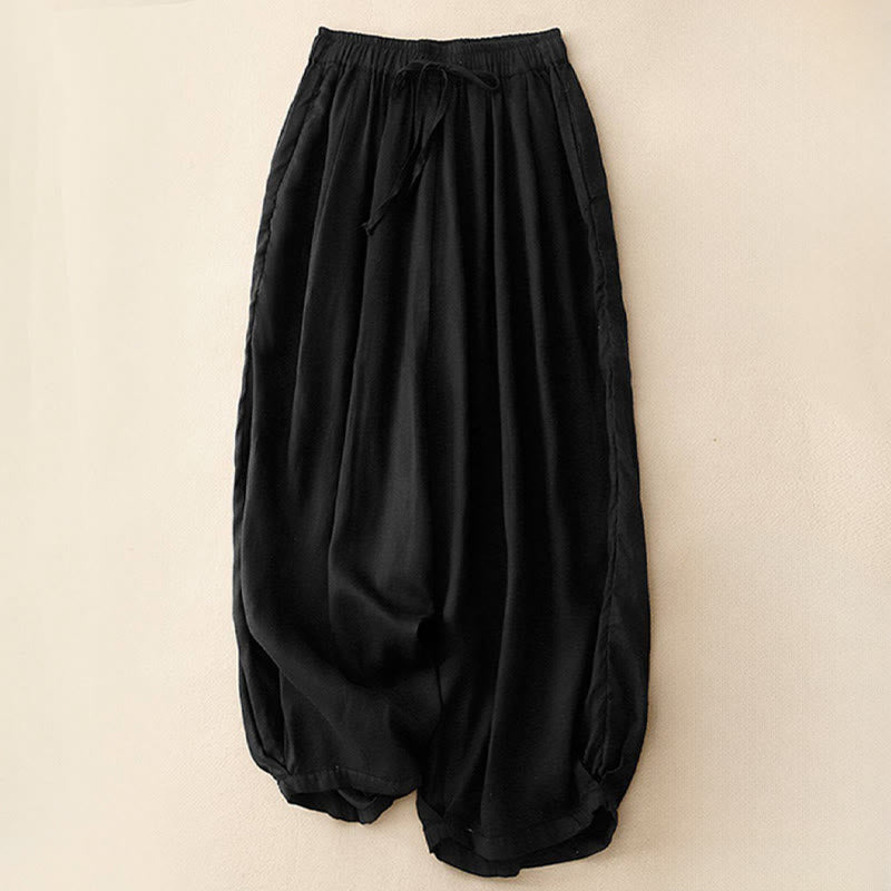 Nimara Ritual Summer Elastic Waist Women's Capri Cropped Harem Pants With Pockets