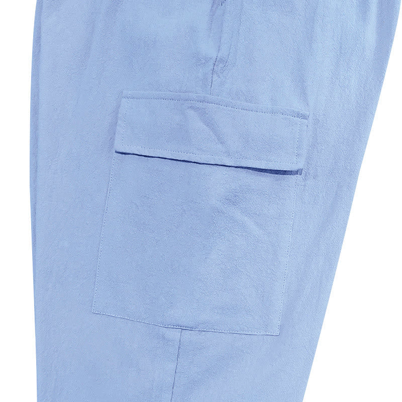 Nimara Ritual Solid Color Linen Drawstring Men's Cargo Pants With Pockets