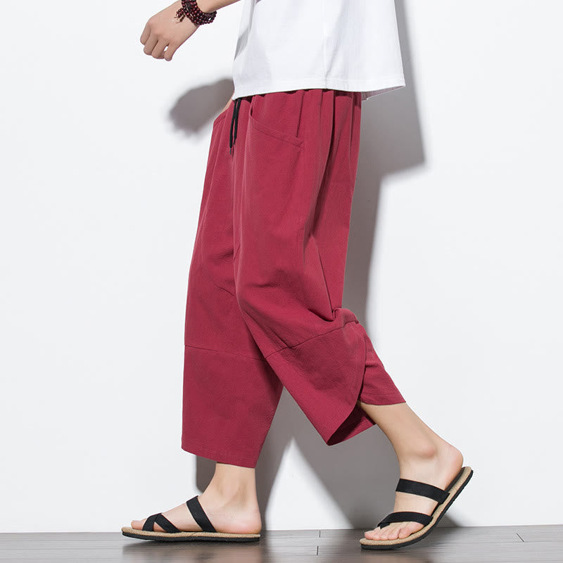 Nimara Ritual Summer Men's Solid Color 7-8 Length Drawstring Pants With Pockets