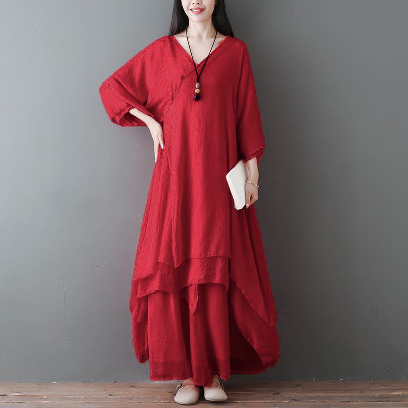 Nimara Ritual V-Neck Midi Tunic Dress Wide Leg Pants Meditation Zen Practice Dance Clothing
