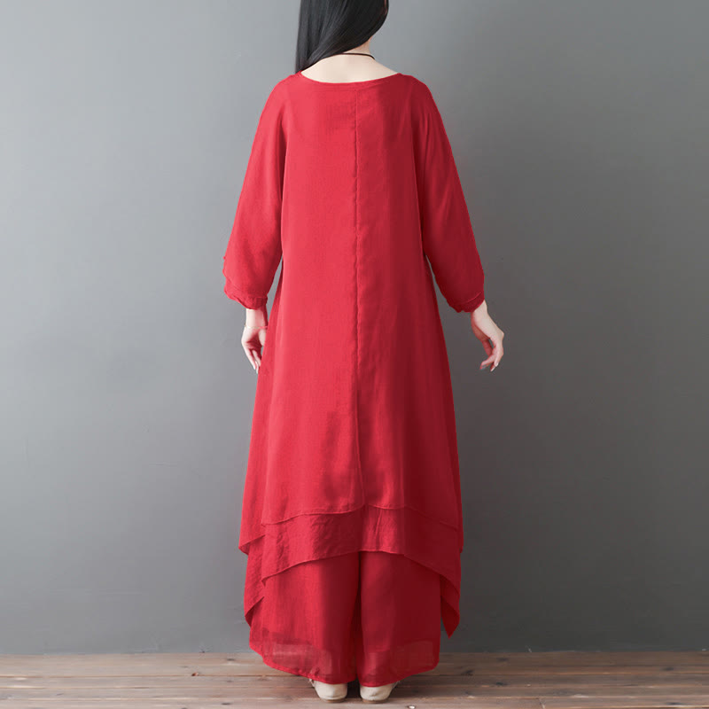 Nimara Ritual V-Neck Midi Tunic Dress Wide Leg Pants Meditation Zen Practice Dance Clothing