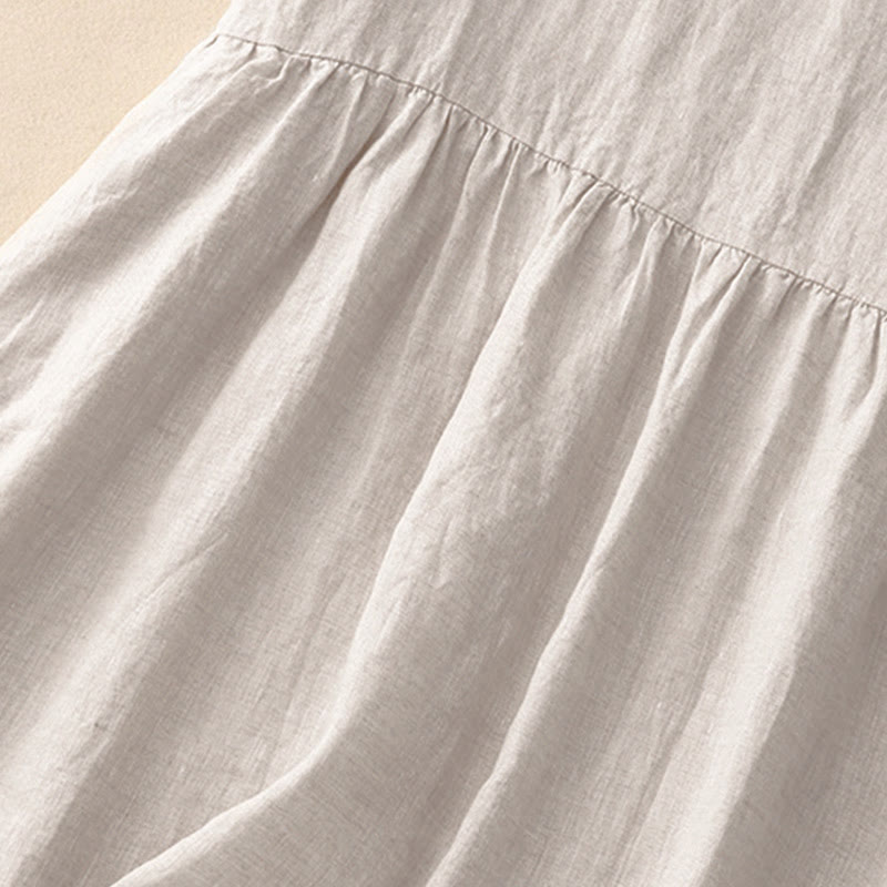 Nimara Ritual Casual Artistic Solid Color Simple Design High Waist Short Sleeve Midi Dress With Pockets