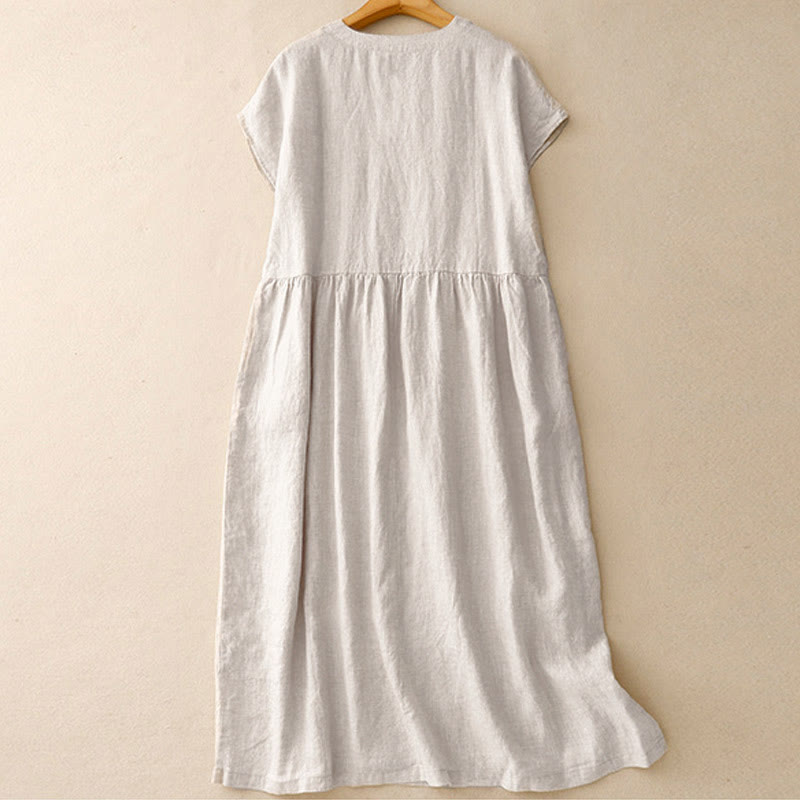 Nimara Ritual Casual Artistic Solid Color Simple Design High Waist Short Sleeve Midi Dress With Pockets