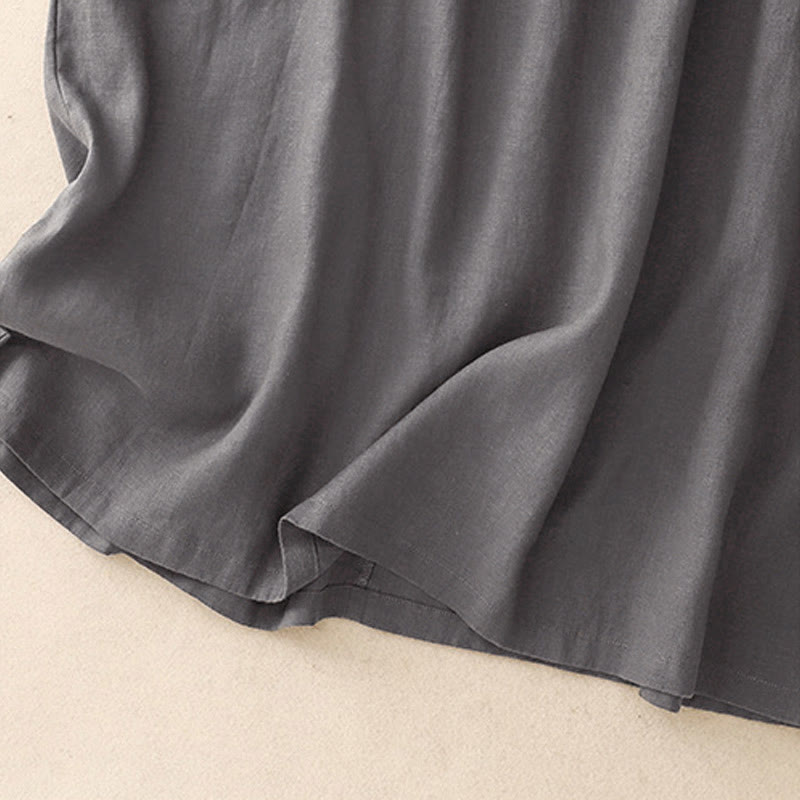 Nimara Ritual Casual Artistic Solid Color Simple Design High Waist Short Sleeve Midi Dress With Pockets