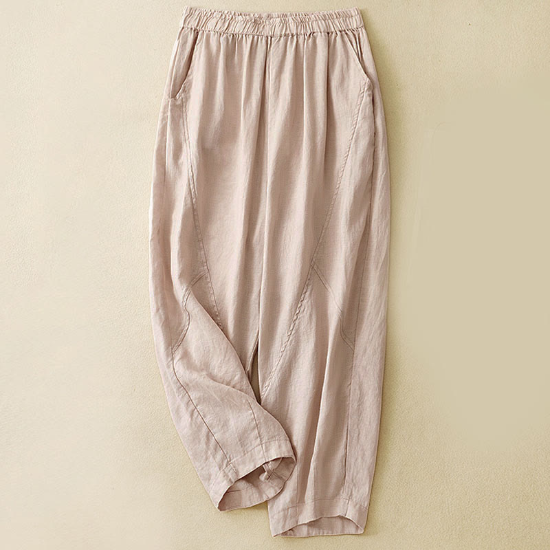 Nimara Ritual Casual Plain Cropped Pants Women's Linen Harem Pants With Pockets