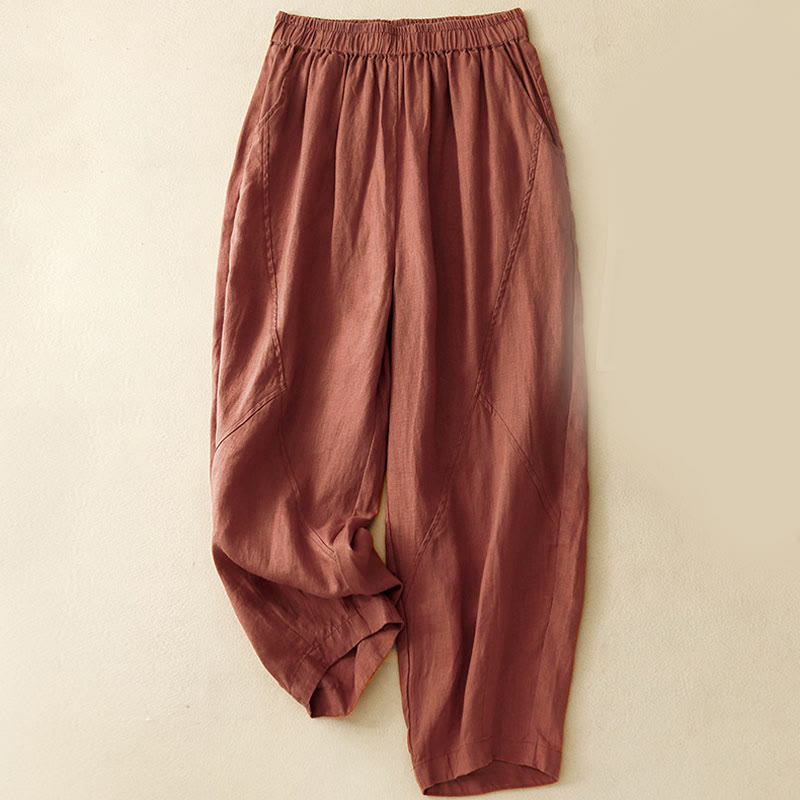 Nimara Ritual Casual Plain Cropped Pants Women's Linen Harem Pants With Pockets
