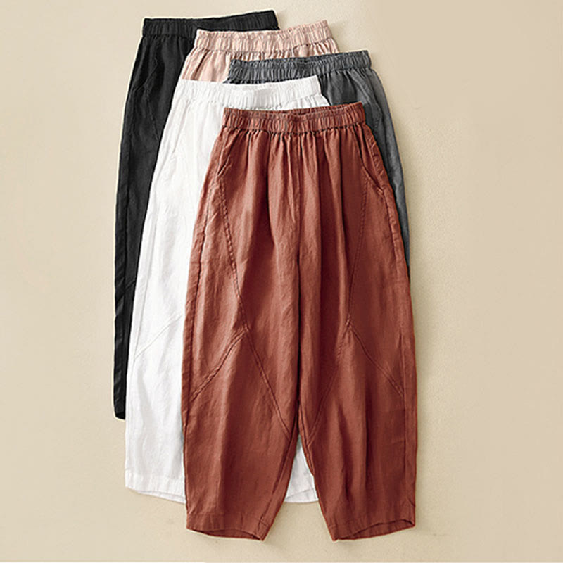 Nimara Ritual Casual Plain Cropped Pants Women's Linen Harem Pants With Pockets