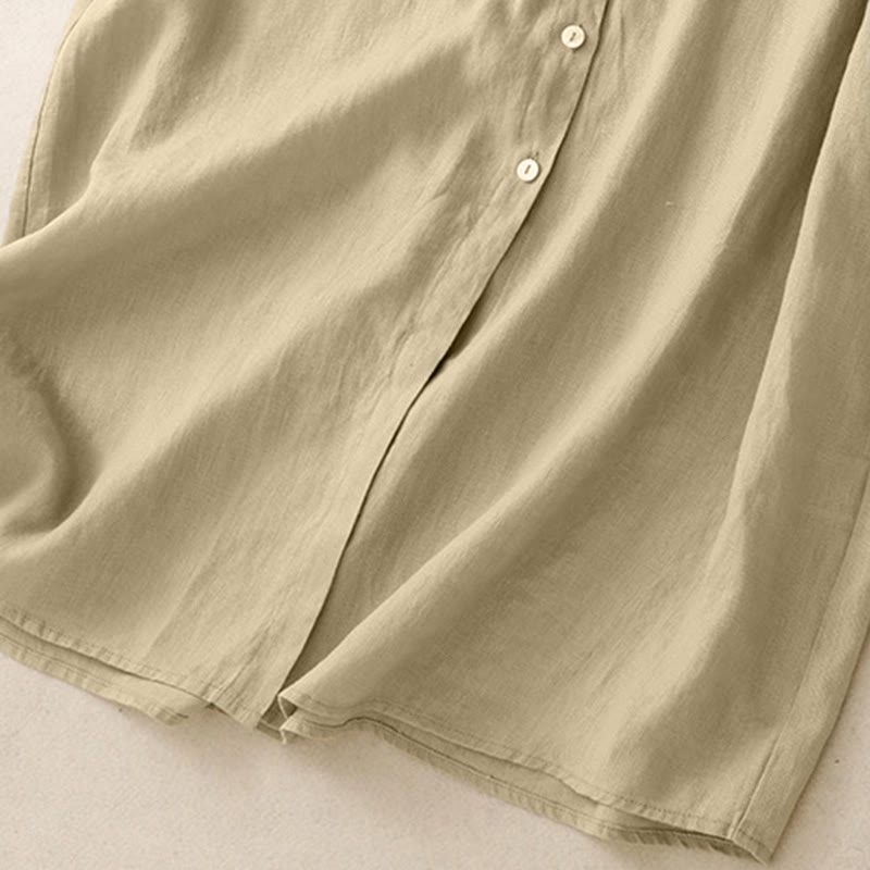 Nimara Ritual Fall Commute Plain Buttons Design Long Sleeve Knee Length Dress With Pockets