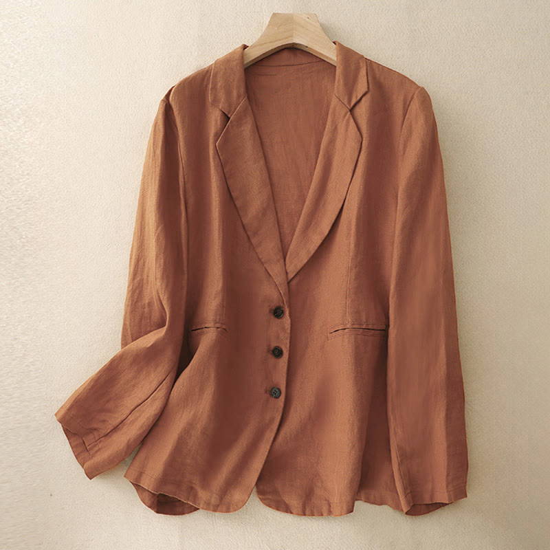 Nimara Ritual Commute Retro Pure Color Lapel Women's Jacket With Pockets