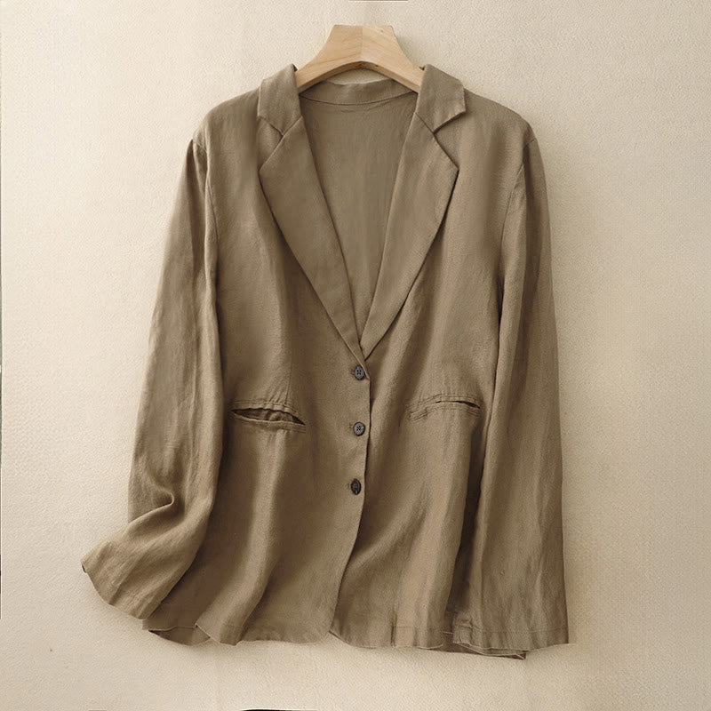 Nimara Ritual Commute Retro Pure Color Lapel Women's Jacket With Pockets