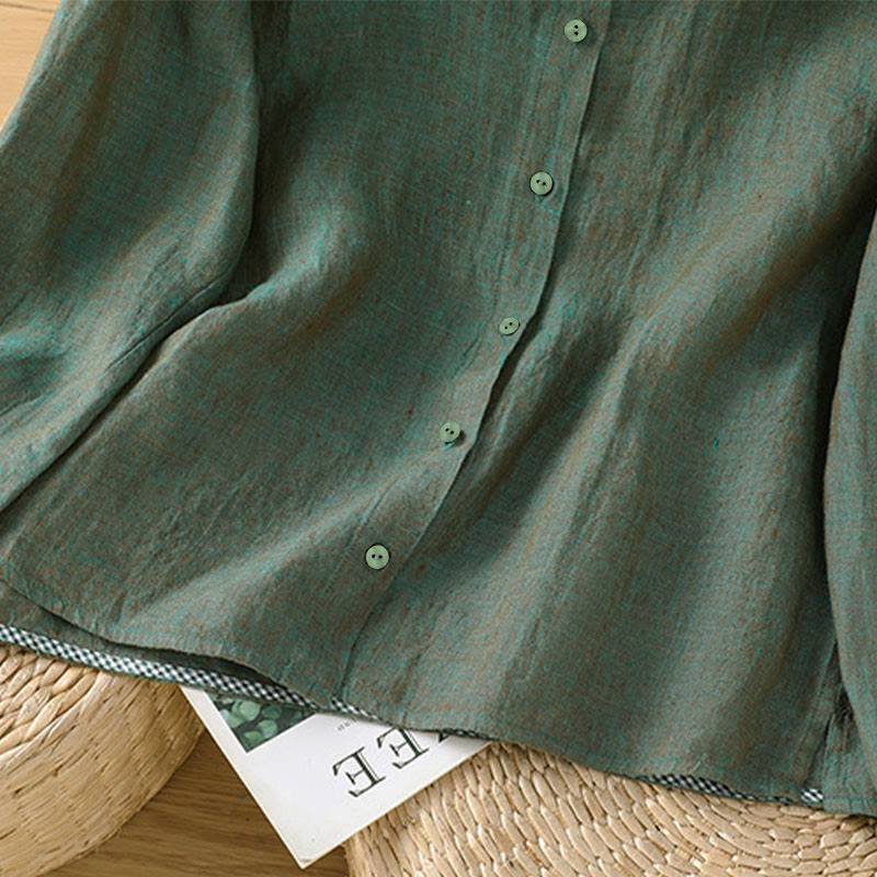 Nimara Ritual Spring Solid Color Buttons Design Ruffled Crew Neck Women's Shirt
