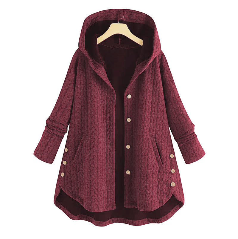 Nimara Ritual Fall Wheat Ear Pattern Mid-length Design Women's Long Sleeve Hooded Coat With Pockets